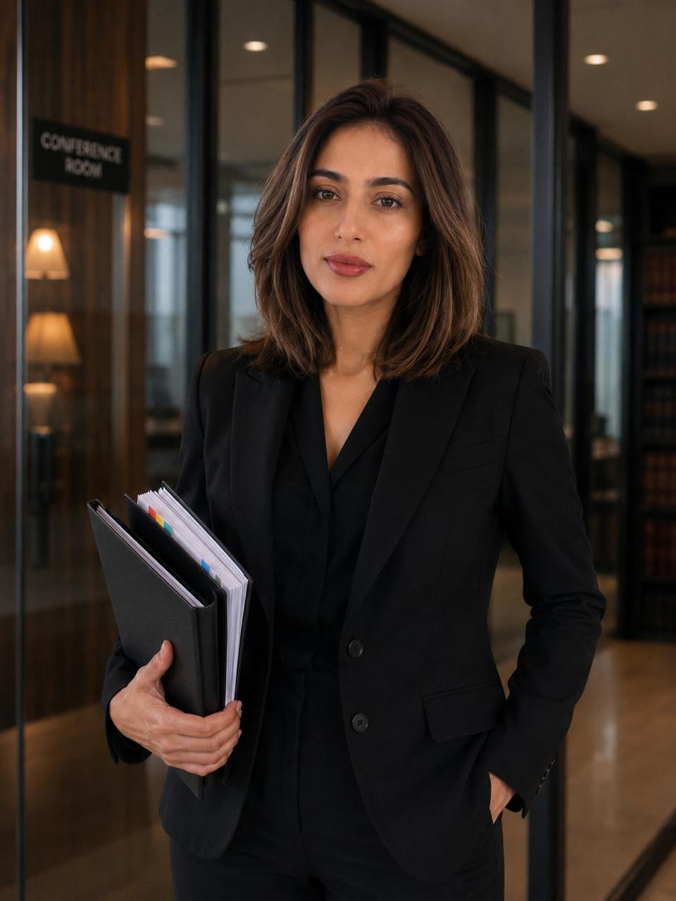Ramandeep Kaur Sohal, Attorney at Law, standing in her law office
